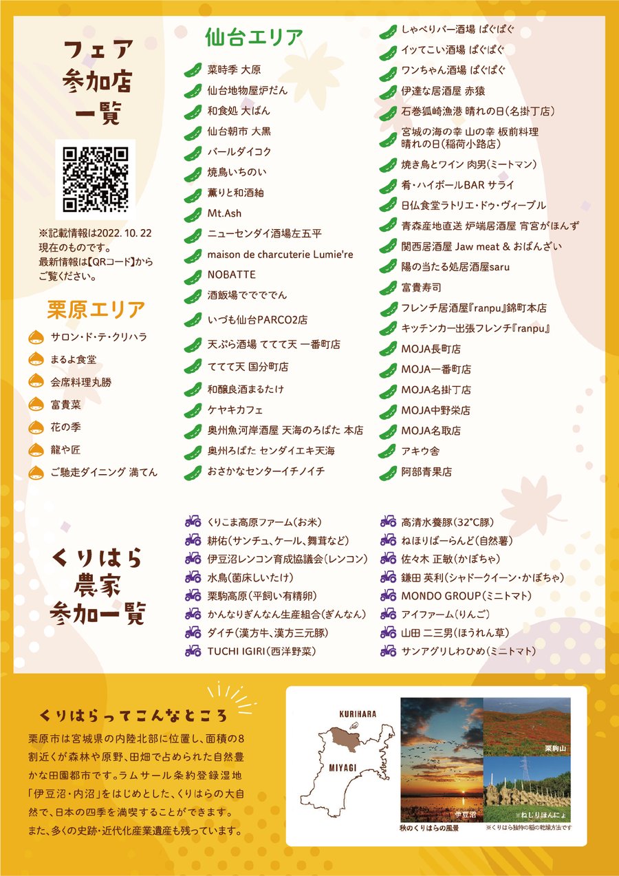 大収穫祭の参加店・参加農家一覧